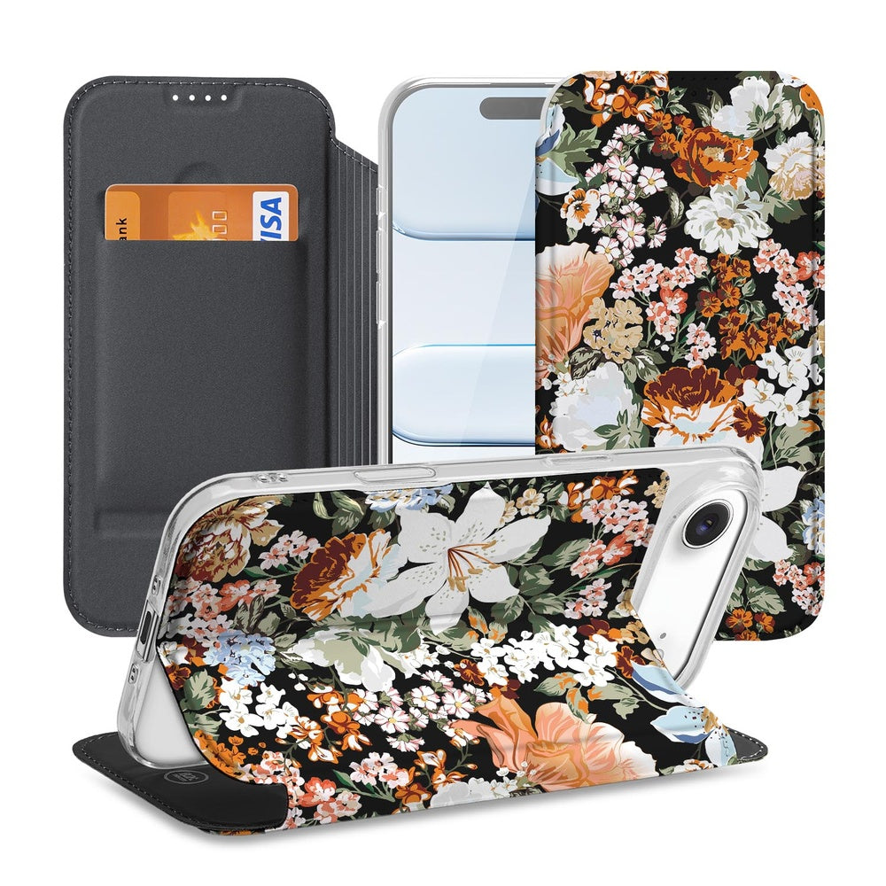 Apple iPhone Air Flip Style Cover Dark Flowers bloemen donker voorkant achterkant zijkant