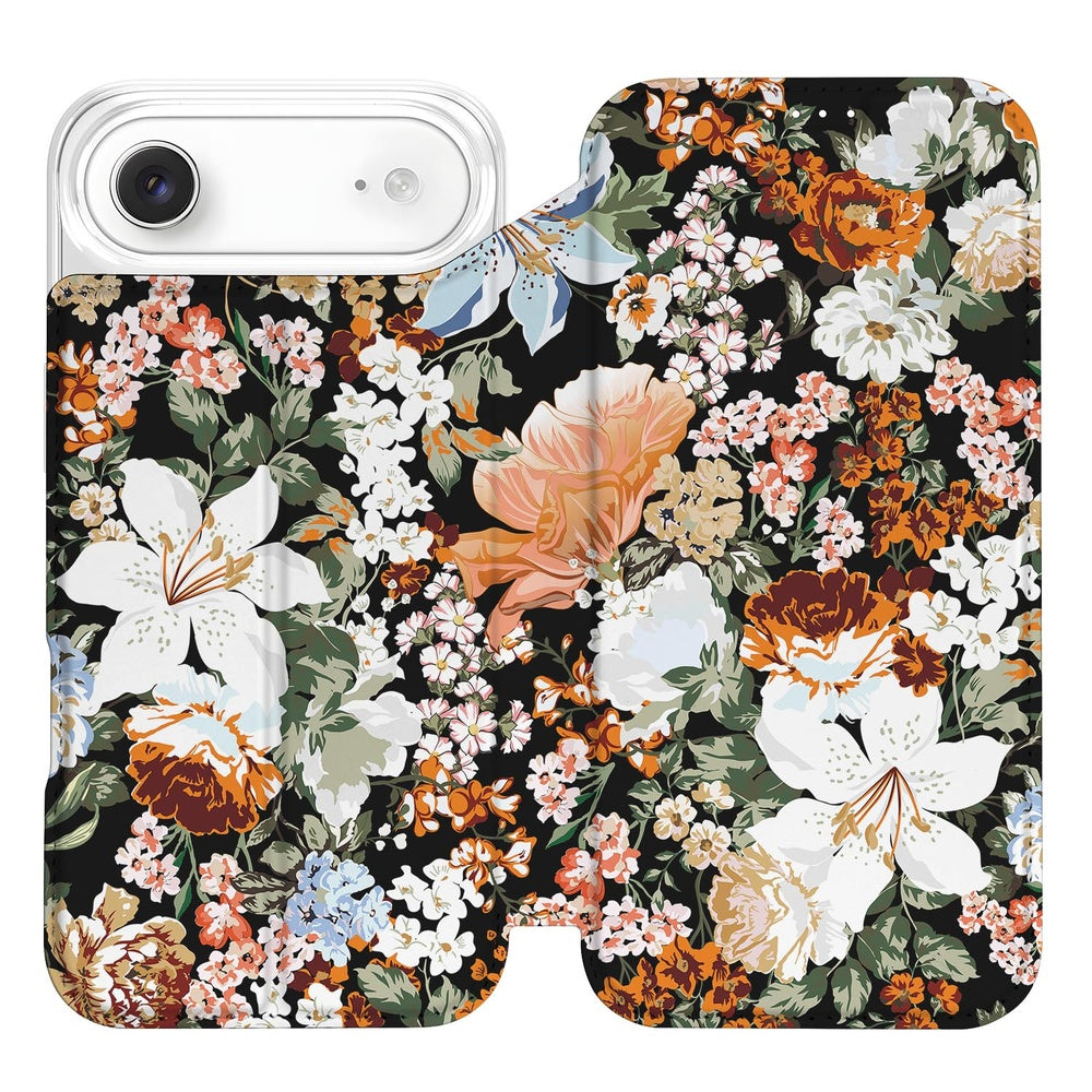 Apple iPhone Air Flip Style Cover Dark Flowers bloemen zwart