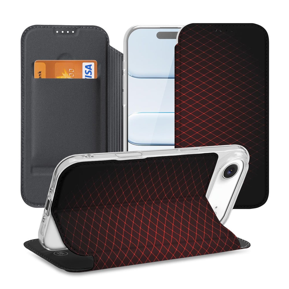Book Cover iPhone Air Geruit Rood hoesje ruit patroon zwart rood aanzicht