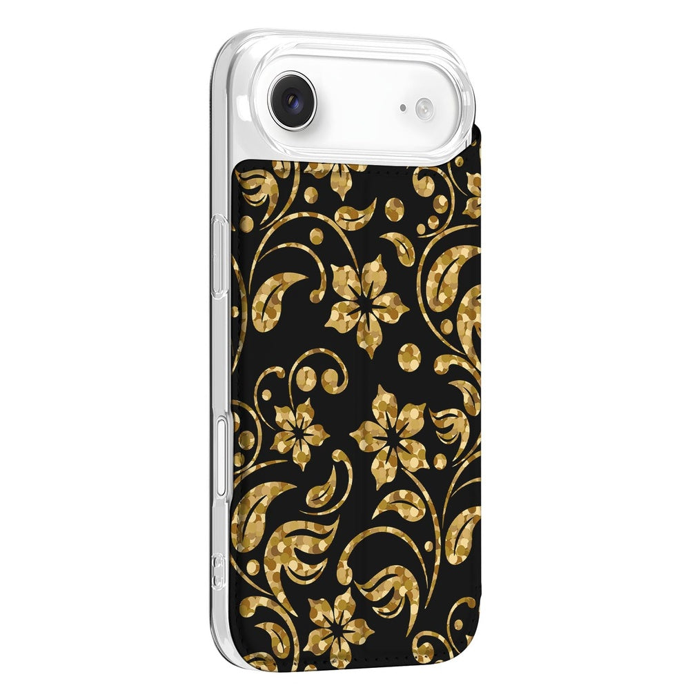 Apple iPhone Air Bookcase Gouden Bloemen achterkant zwart gouden bloemenpatroon