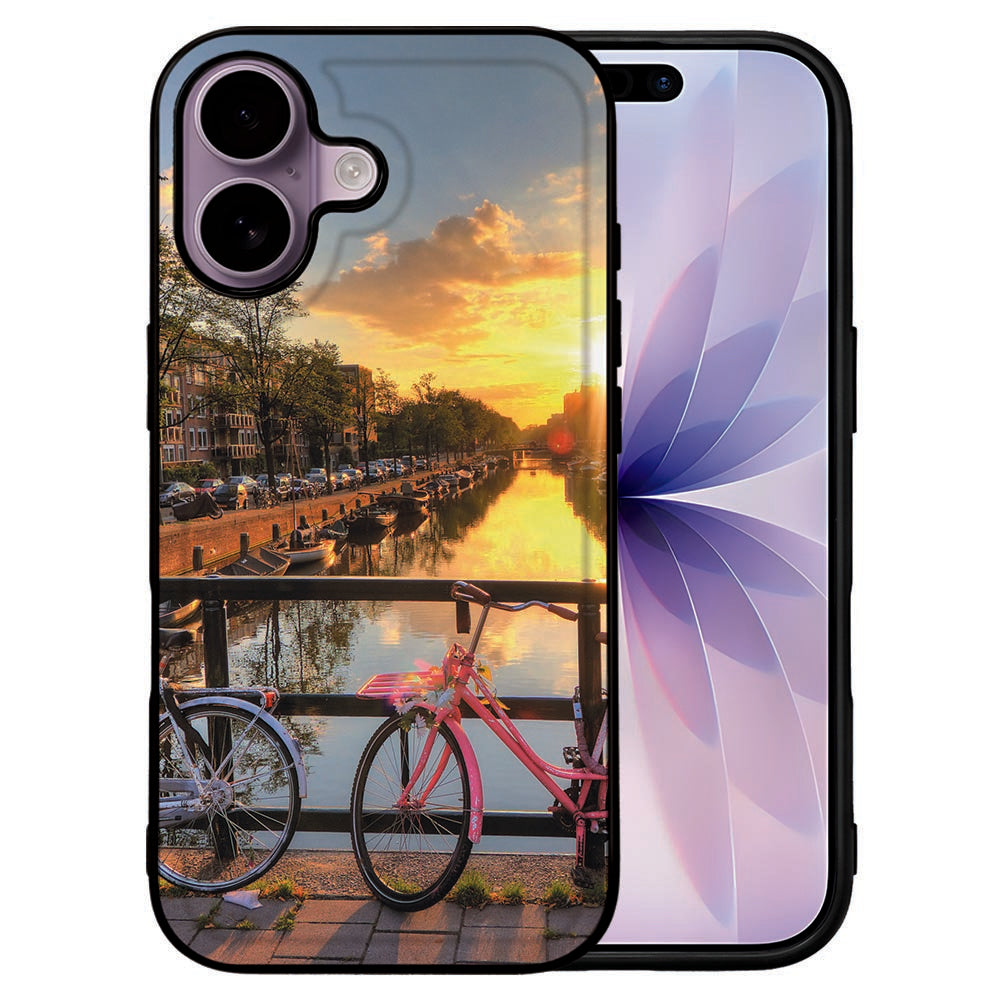 Apple iPhone 17 Back Cover Amsterdamse Grachten fietsen zonsondergang vooraanzicht