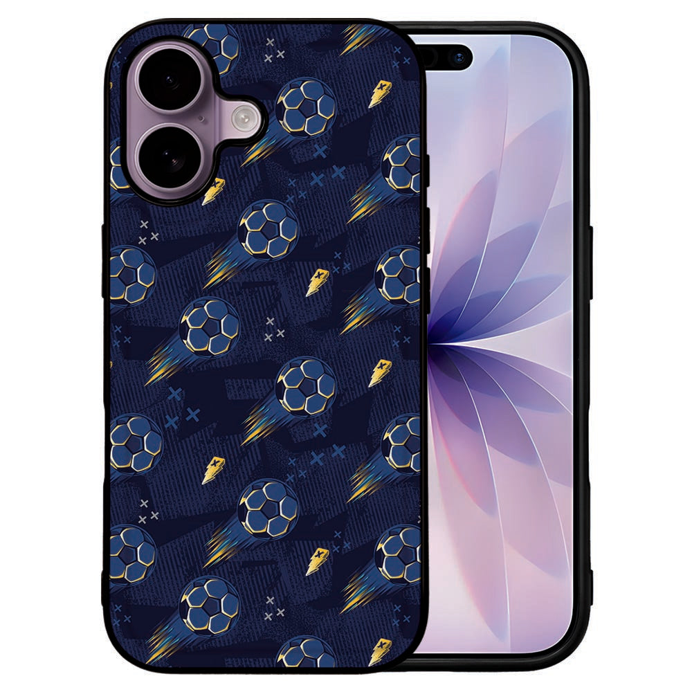 iPhone 17 Back Cover Voetbal hoes voetbalpatroon donkerblauw aanzicht