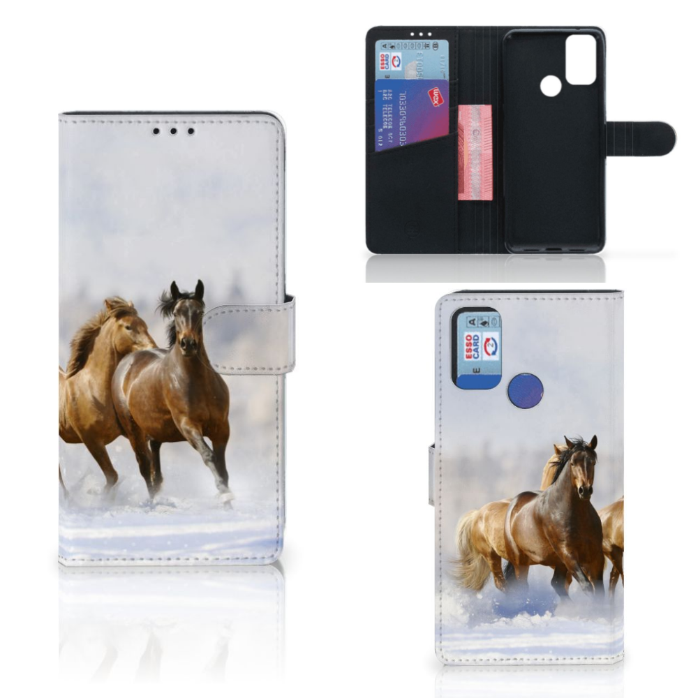 Alcatel 1S (2021) Telefoonhoesje met Pasjes Paarden design paarden aanzicht