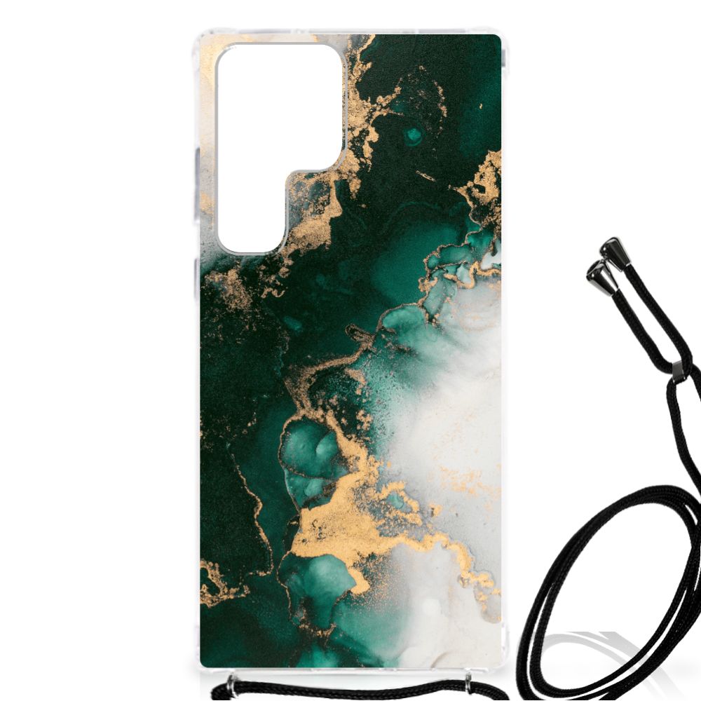 Samsung Galaxy S23 Ultra Anti-Shock Hoesje Marmer Groen aanzicht