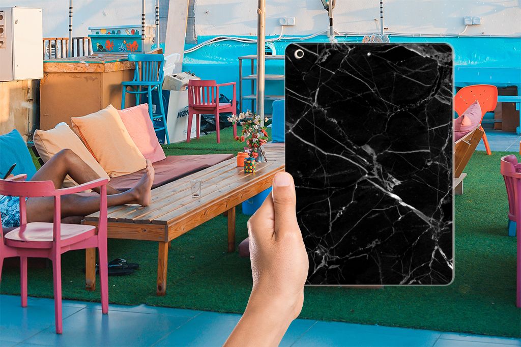 Apple iPad 10.2 | iPad 10.2 (2020) | 10.2 (2021) Tablet Back Cover Marmer Zwart - Origineel Cadeau Vader