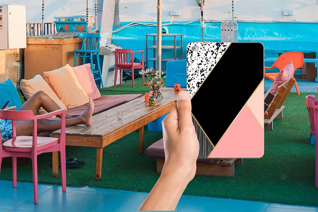 Apple iPad Mini 4 | Mini 5 (2019) Back Cover Zwart Roze Vormen