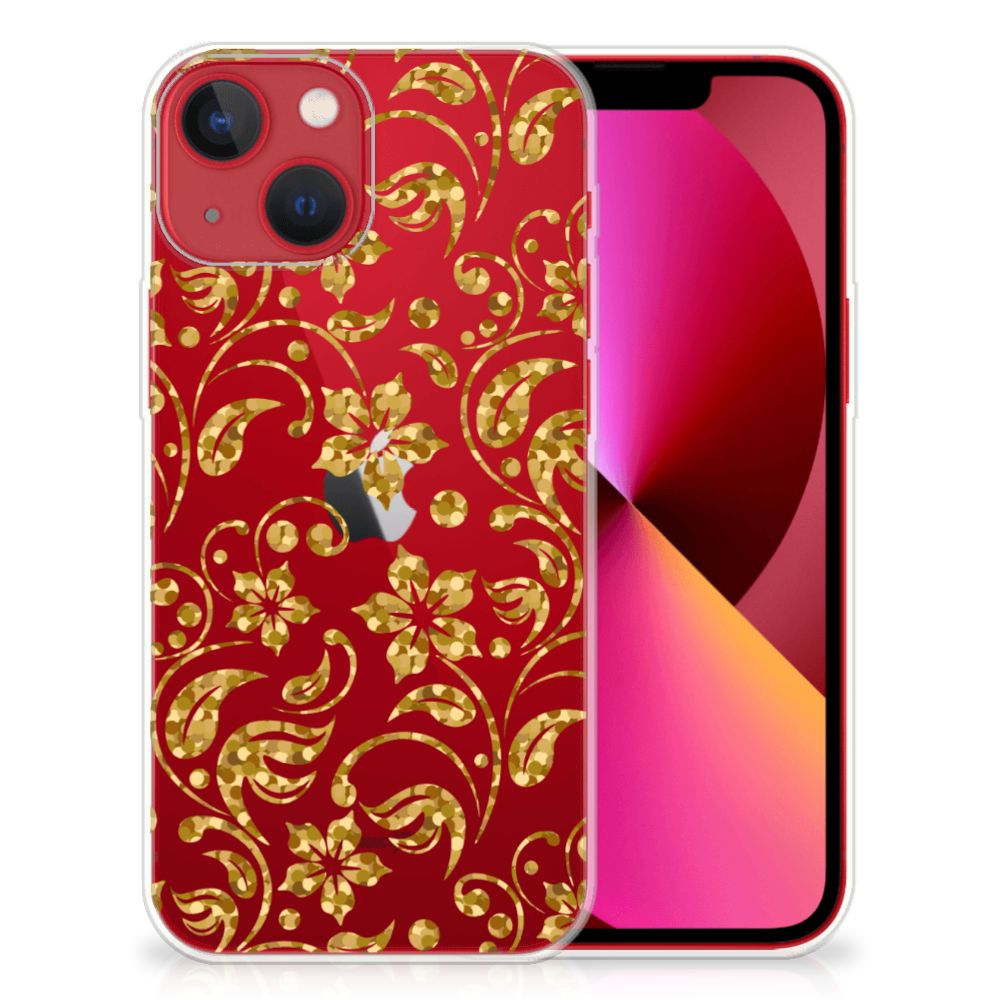 Apple iPhone 13 TPU Case Gouden Bloemen achteraanzicht