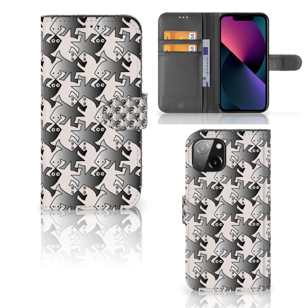 Apple iPhone 13 Telefoonhoesje met Pasjes Salamander Grey boekhoesje ontwerp aanzicht