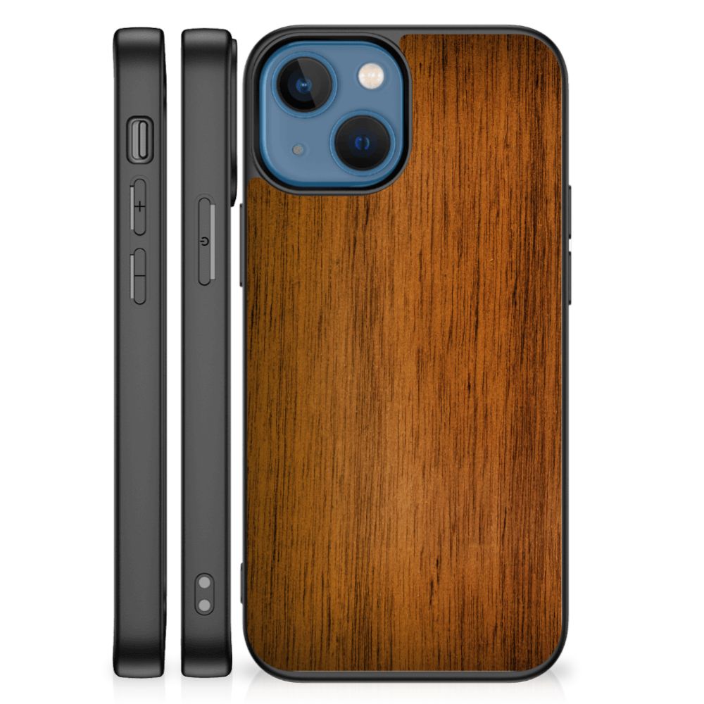 Apple iPhone 13 mini Houten Print Telefoonhoesje Donker Hout rugzijde houtlook