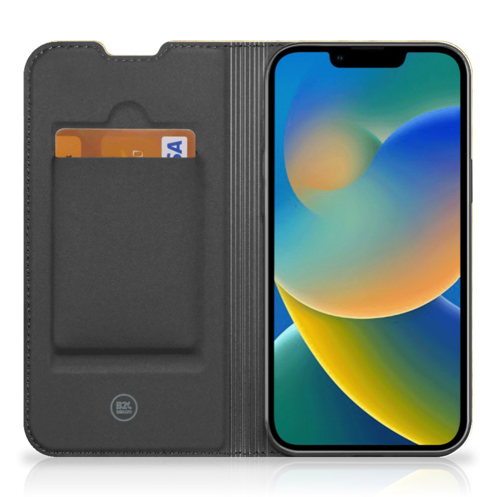 Apple iPhone 14 Plus Book Wallet Case Licht Hout design voorkant