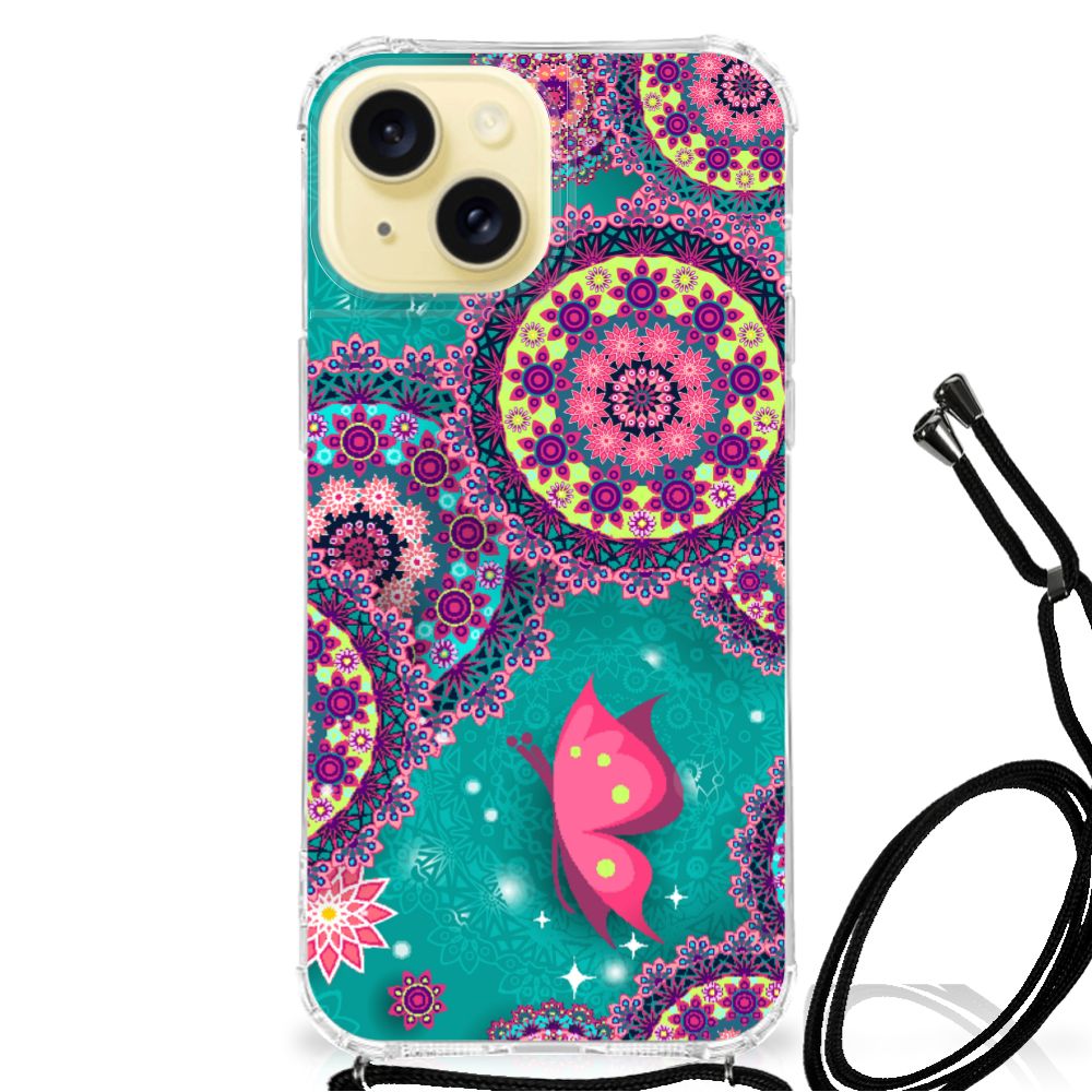 Apple iPhone 15 Back Cover Cirkels en Vlinders voorkant