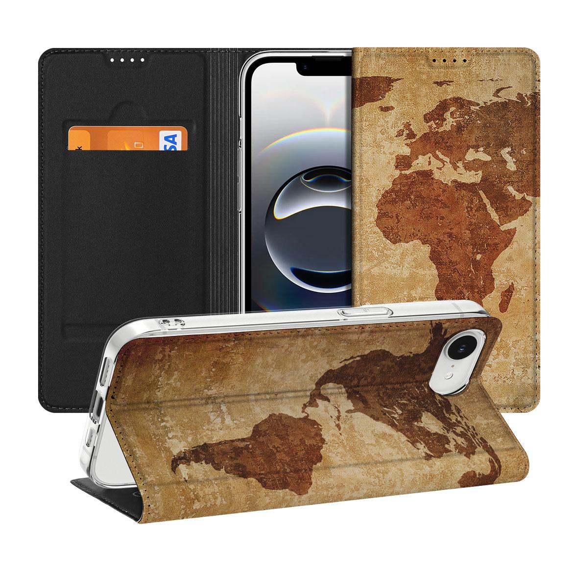 Apple iPhone 16e Book Cover Wereldkaart book cover wereldkaart aanzicht