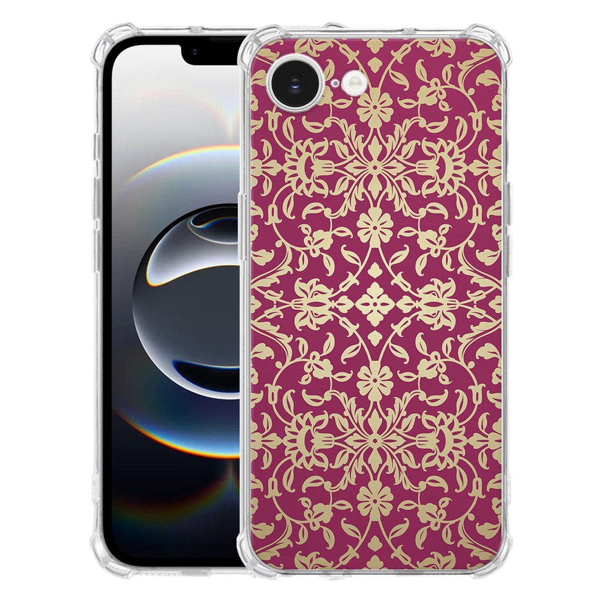Apple iPhone 16e Hoesje - Barok Pink TPU Antishock barok pink design voorkant achterkant