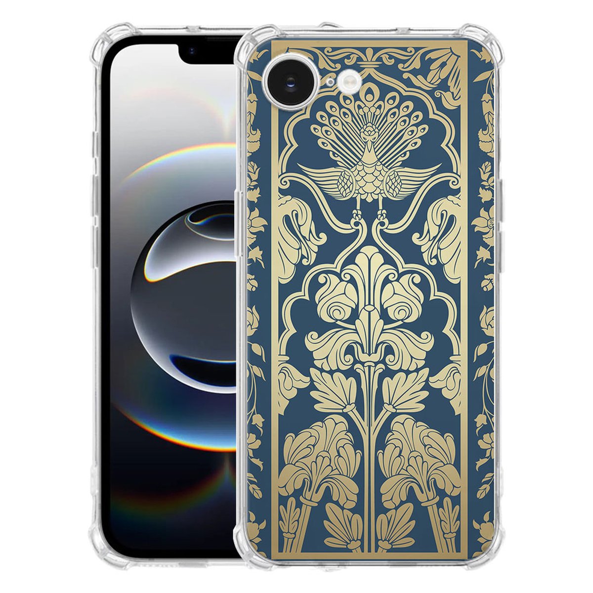 Apple iPhone 16e Hoesje - Beige Flowers TPU Antishock bloemenprint blauw transparant