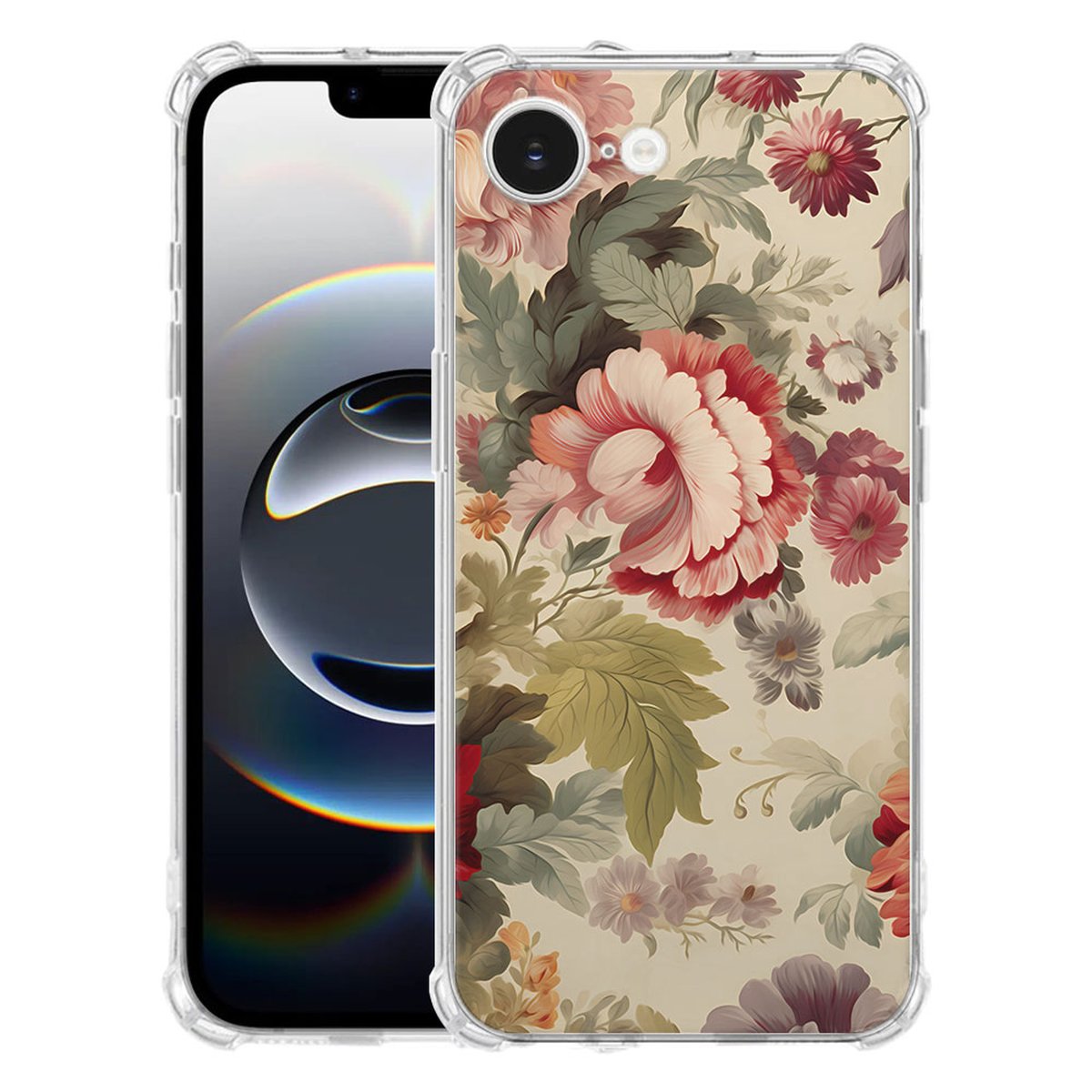 Apple iPhone 16e Hoesje - Bloemen TPU Antishock bloemenprint achterkant transparant