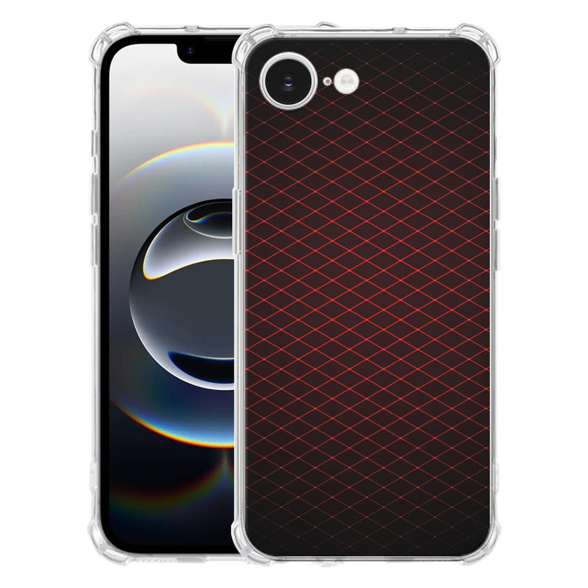 Apple iPhone 16e Hoesje Geruit Rood TPU Antishock achterkant design
