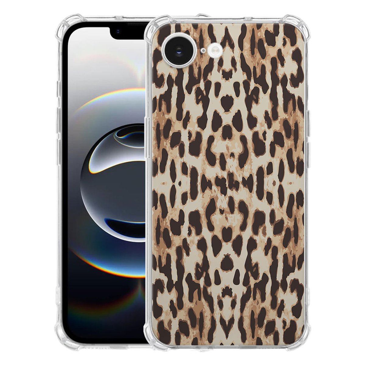Apple iPhone 16e Hoesje - Leopard TPU Antishock hoesje leopard design achterkant