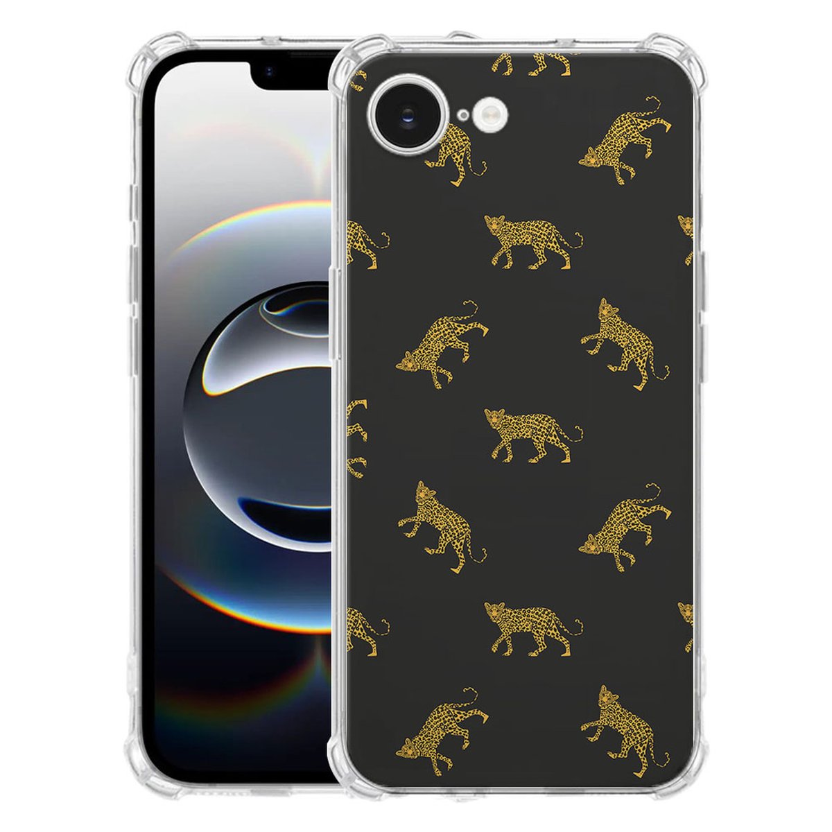 Apple iPhone 16e Hoesje - Leopards TPU Antishock leopards design achterkant
