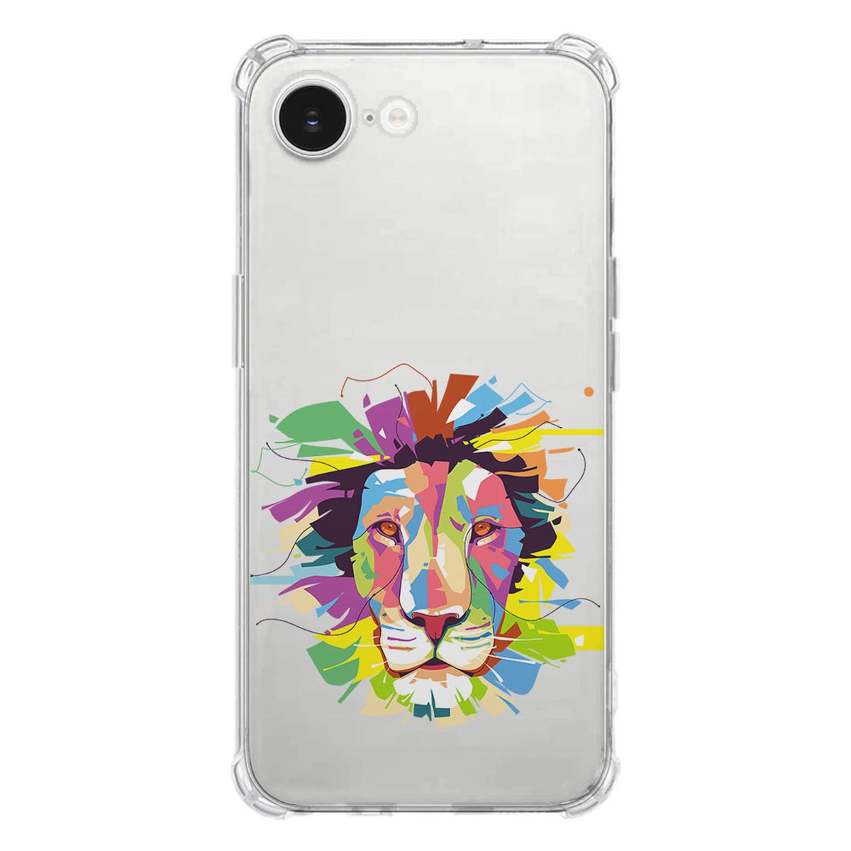 Apple iPhone 16e Hoesje Lion Color TPU Antishock achterzijde met kleurrijke leeuw ontwerp