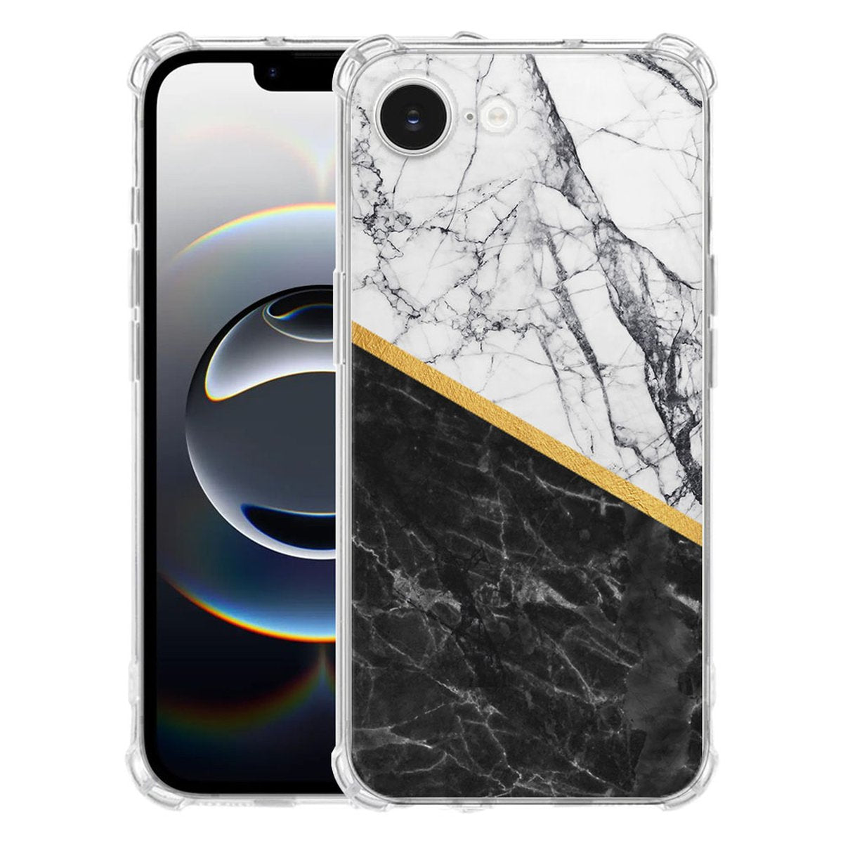 Apple iPhone 16e Hoesje - Marble White Black TPU Antishock smartphone hoesje design marble white black