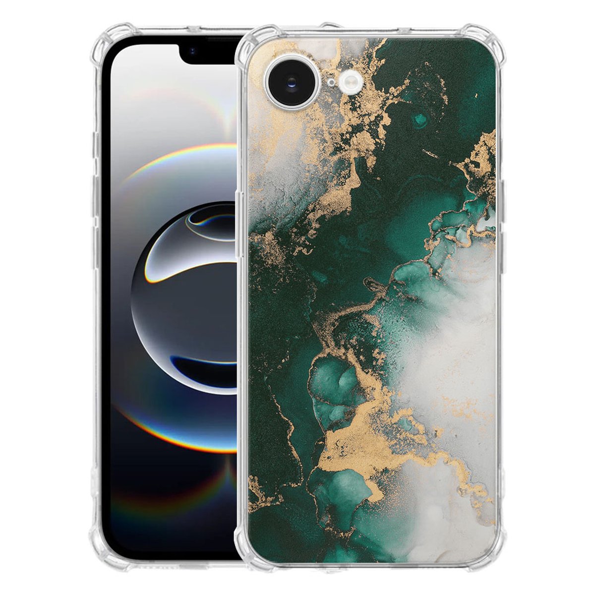 Apple iPhone 16e Hoesje - Marmer Groen TPU Antishock marble green design back view