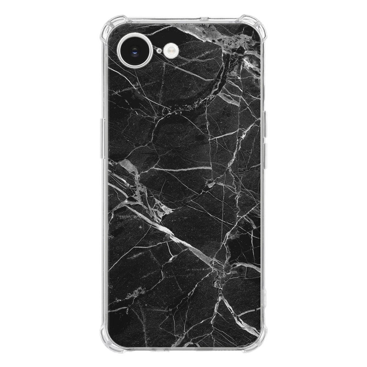 Apple iPhone 16e Hoesje - Marmer Zwart TPU Antishock zwart marmer design achterkant