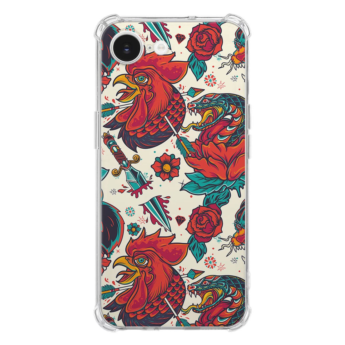 Apple iPhone 16e Hoesje - Old Skool TPU Antishock kleurrijk patroon transparante achterkant