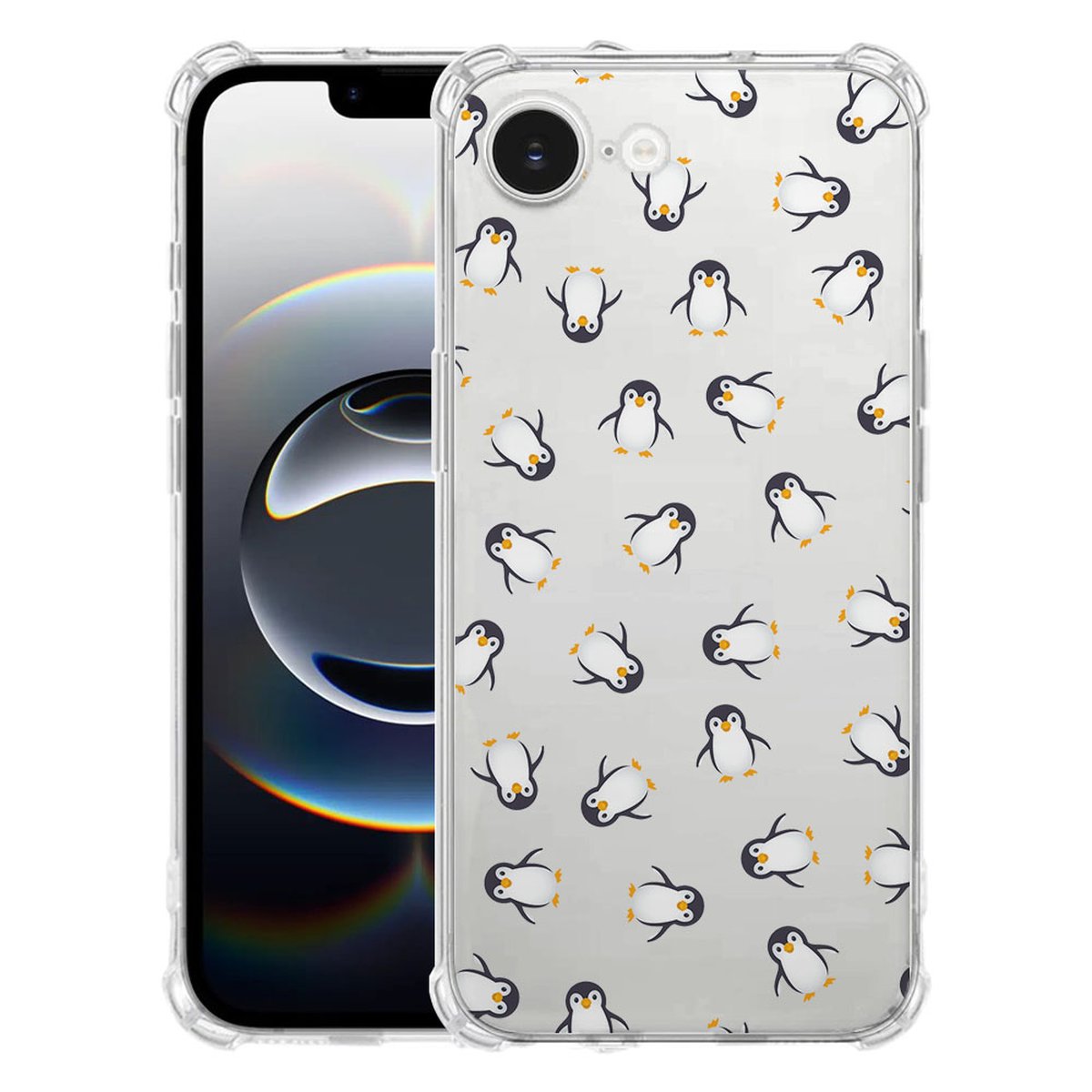 Apple iPhone 16e Hoesje - Pinguïn TPU Antishock pinguïn hoesje duidelijk ontwerp voorkant achterkant