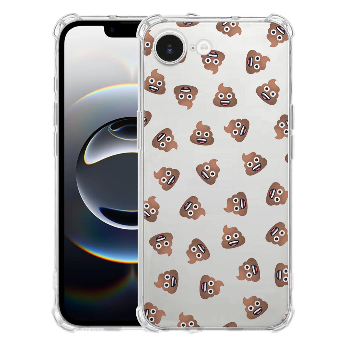 Apple iPhone 16e Hoesje - Poep Emojis TPU Antishock hoesje poep emojis voorkant en achterkant