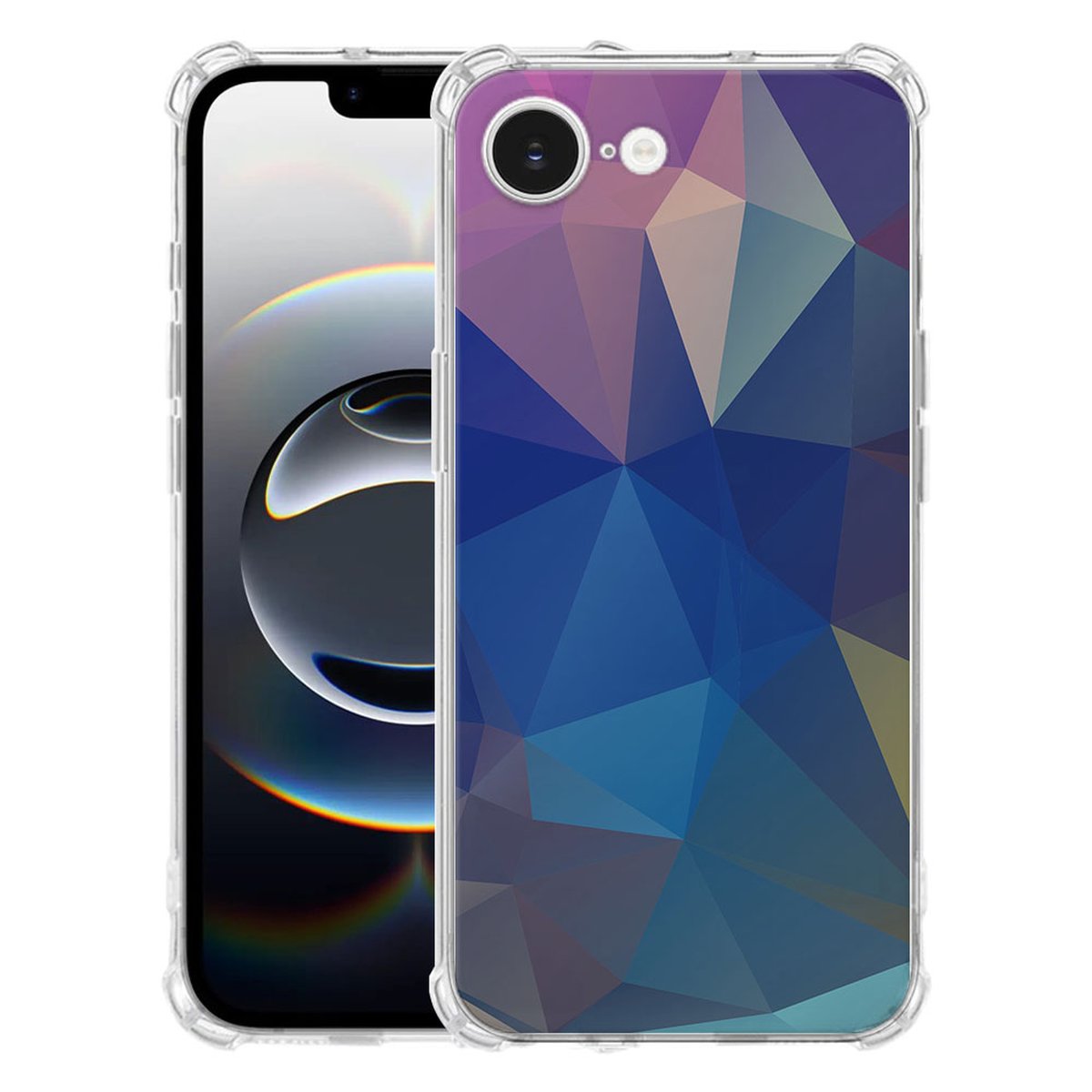Apple iPhone 16e Hoesje - Polygon Dark TPU Antishock hoesje polygon dark transparant