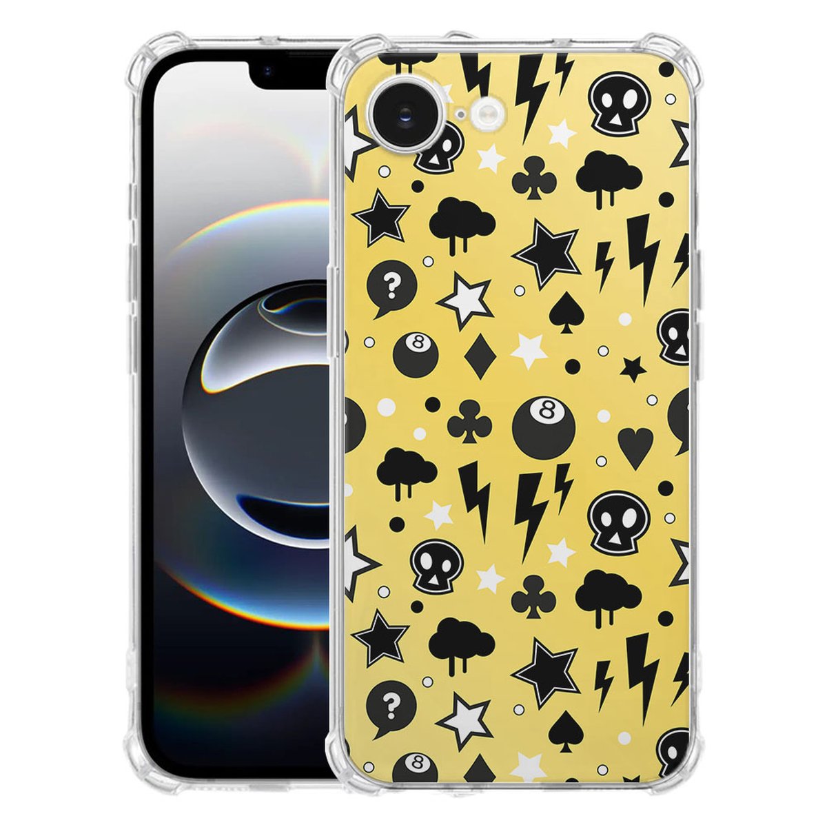 Apple iPhone 16e Hoesje Punk Yellow TPU Antishock design punk gele achtergrond
