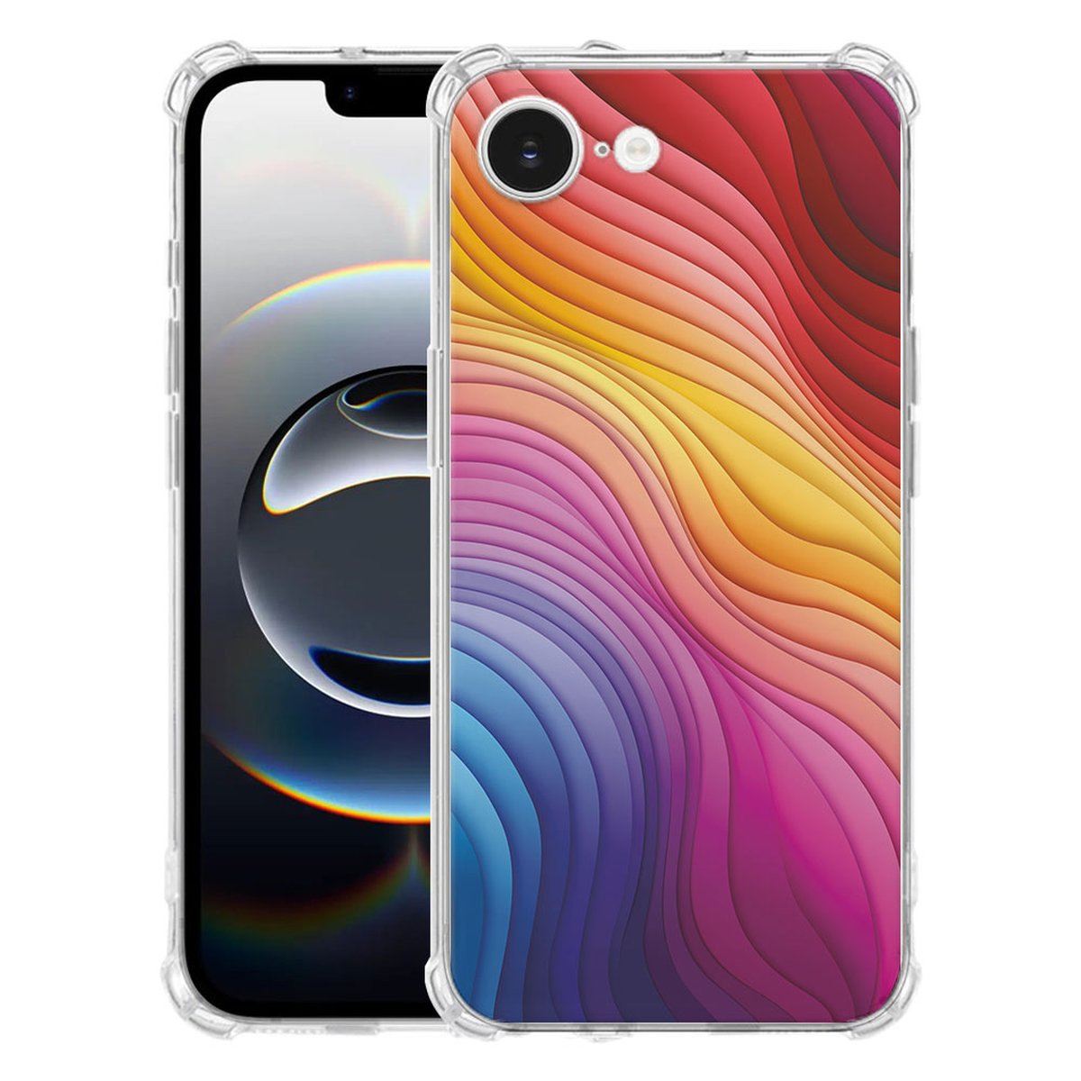 Apple iPhone 16e Hoesje - Regenboog TPU Antishock designkleurige achterkant aanzicht