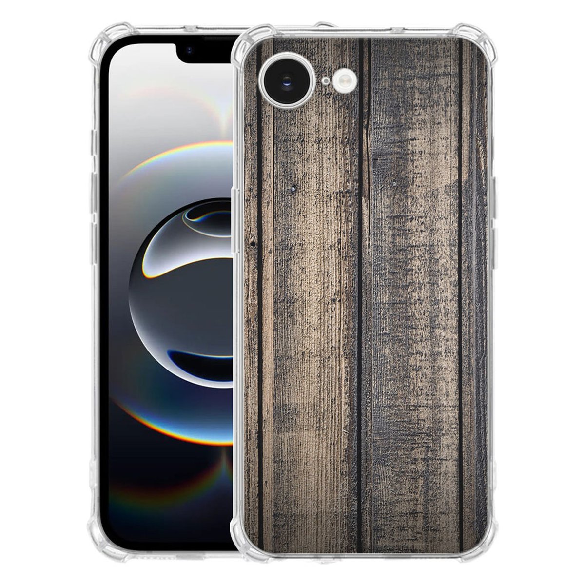 Apple iPhone 16e Hoesje Steigerhout TPU Antishock achterkant transparant design