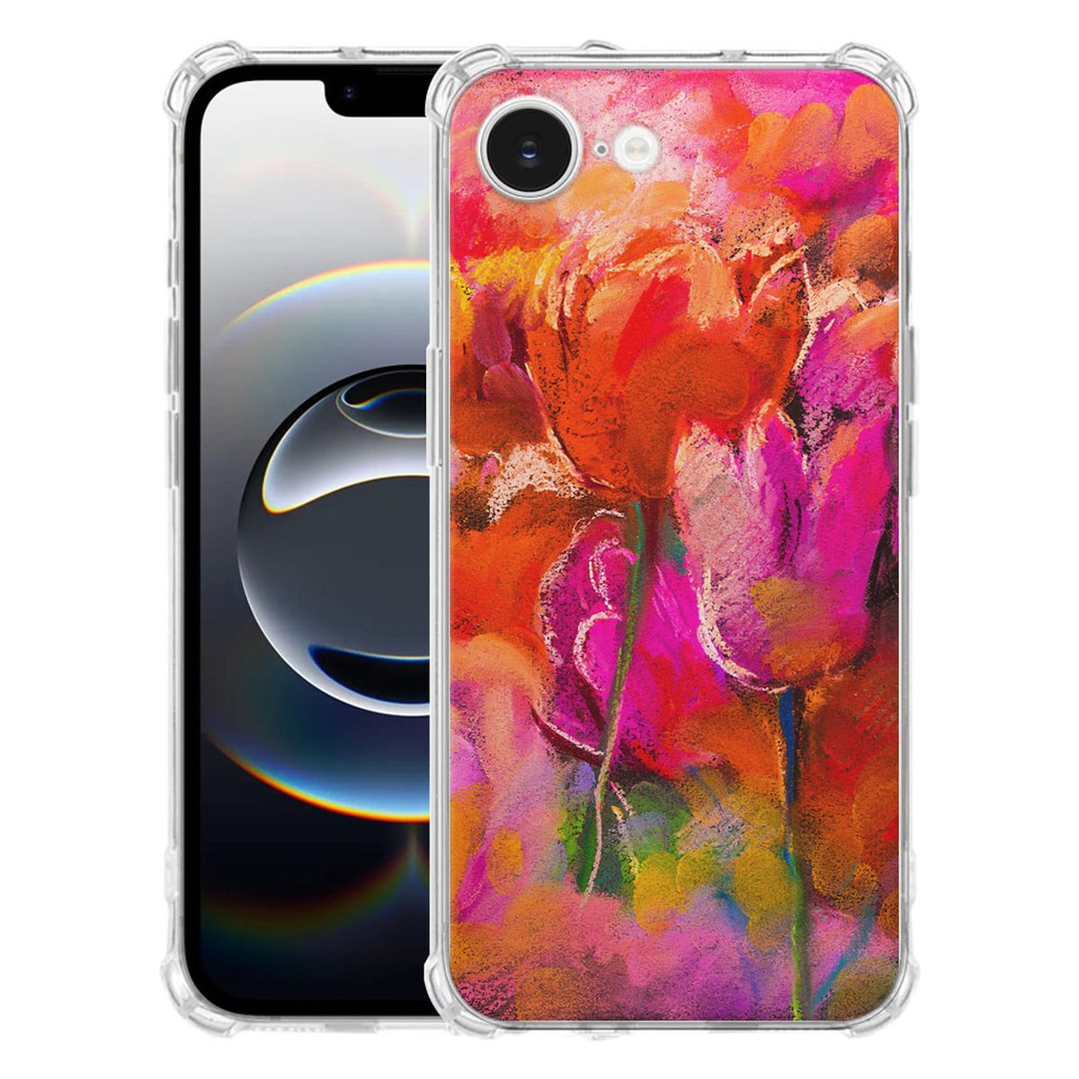 Apple iPhone 16e Hoesje - Tulips TPU Antishock design tulpen voorkant achterkant