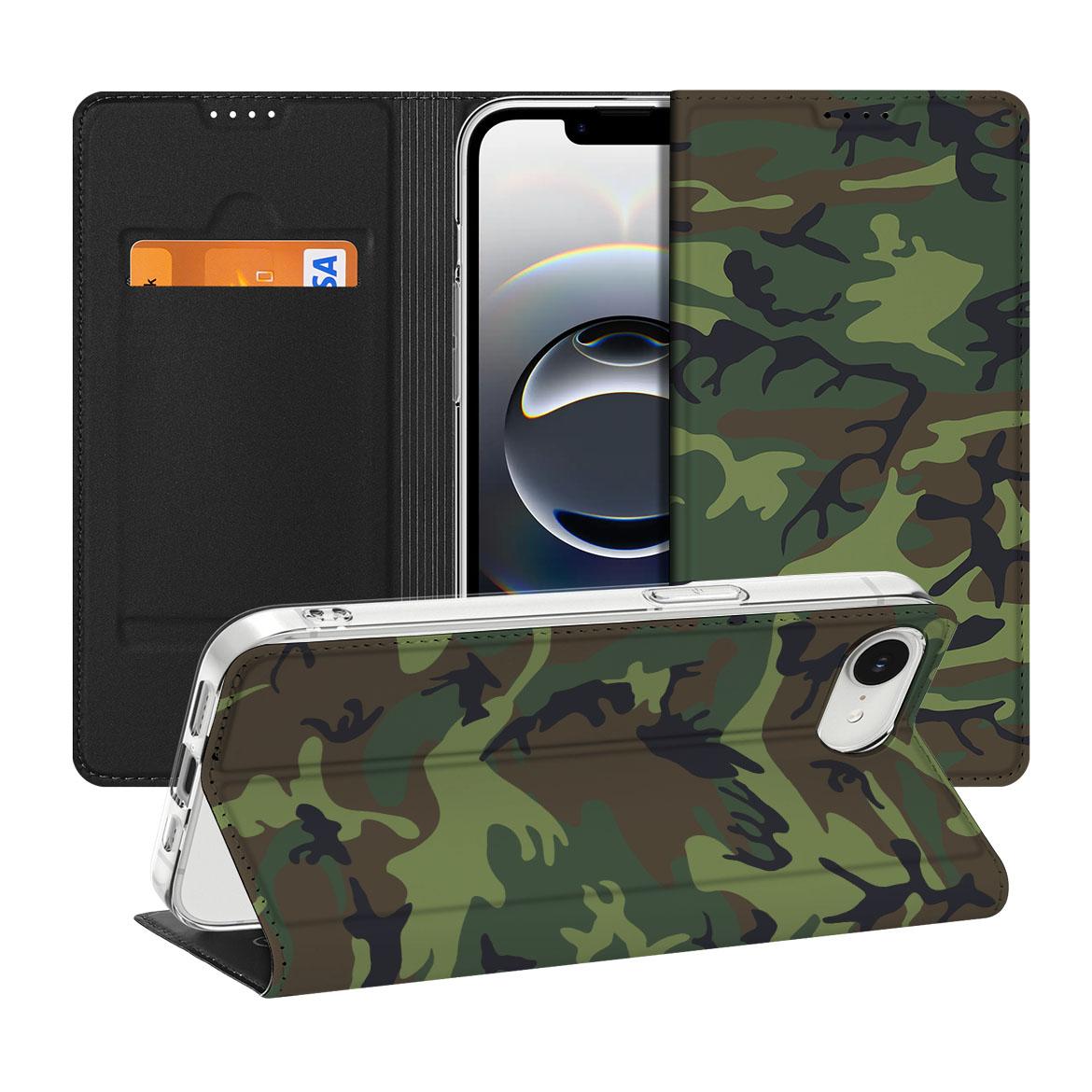 Apple iPhone 16e Hoesje met Magneet Army Dark design camouflage aanzicht