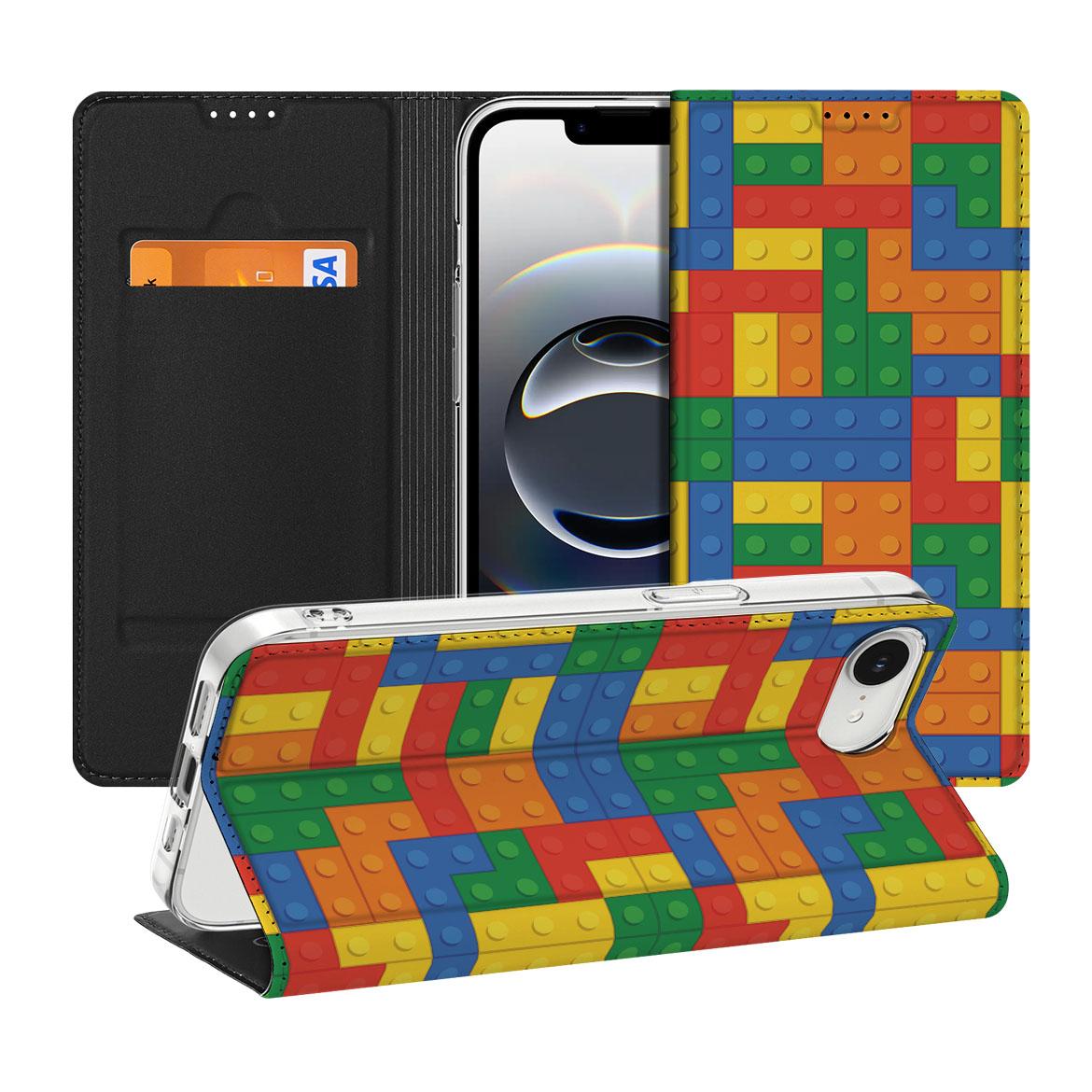 Apple iPhone 16e Hoesje met Magneet Blokken design hoesje voorkant en achterkant met Lego print