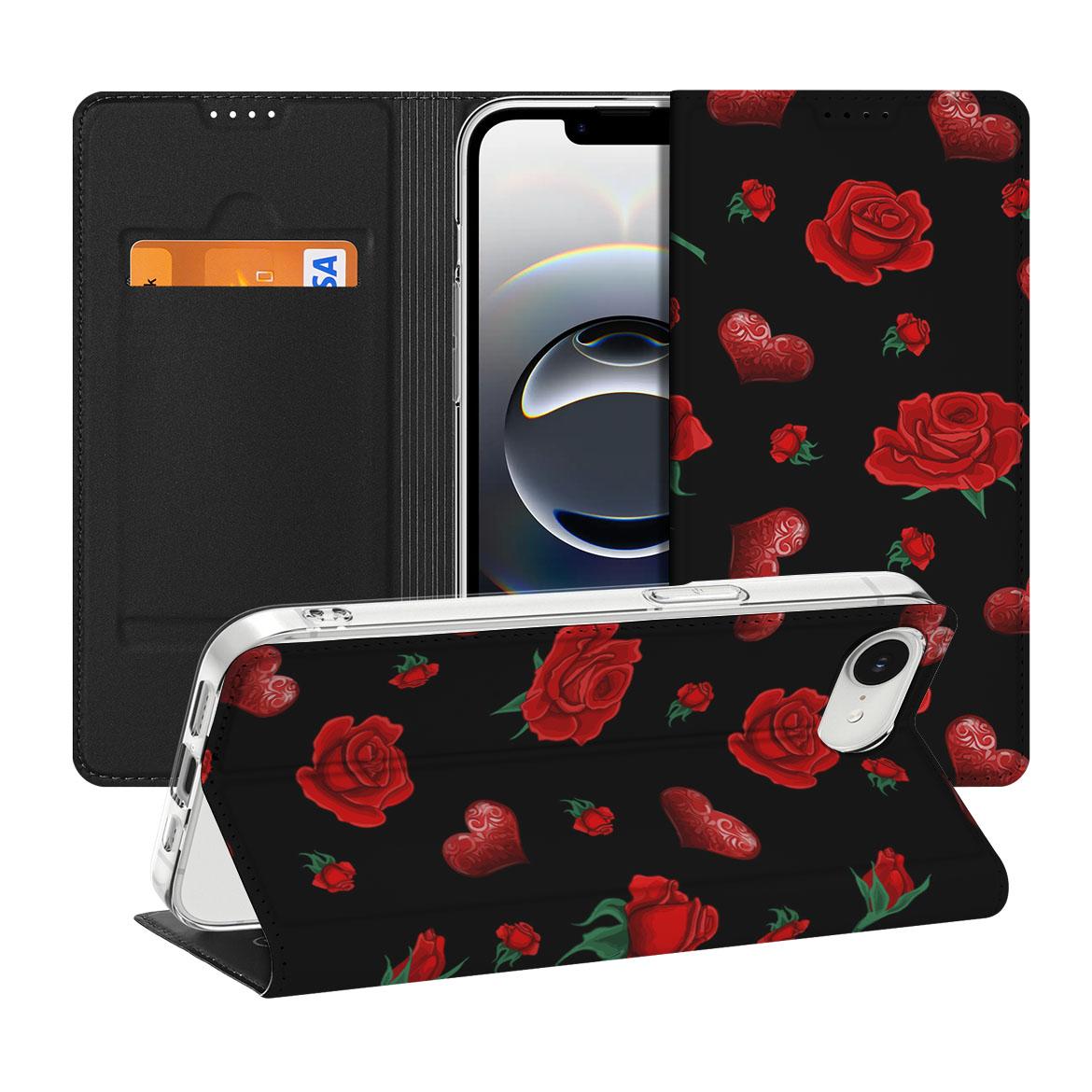 Apple iPhone 16e Magnet Case Valentine telefoonhoesje rozen hartjes design voorkant en achterkant