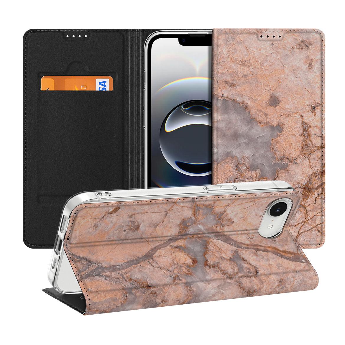Apple iPhone 16e Standcase Marmer Oranje design hoesje vooraanzicht