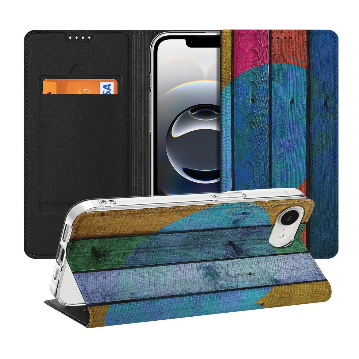 Apple iPhone 16e Book Wallet Case Wood Heart voorkant achterkant met pasjeshouder