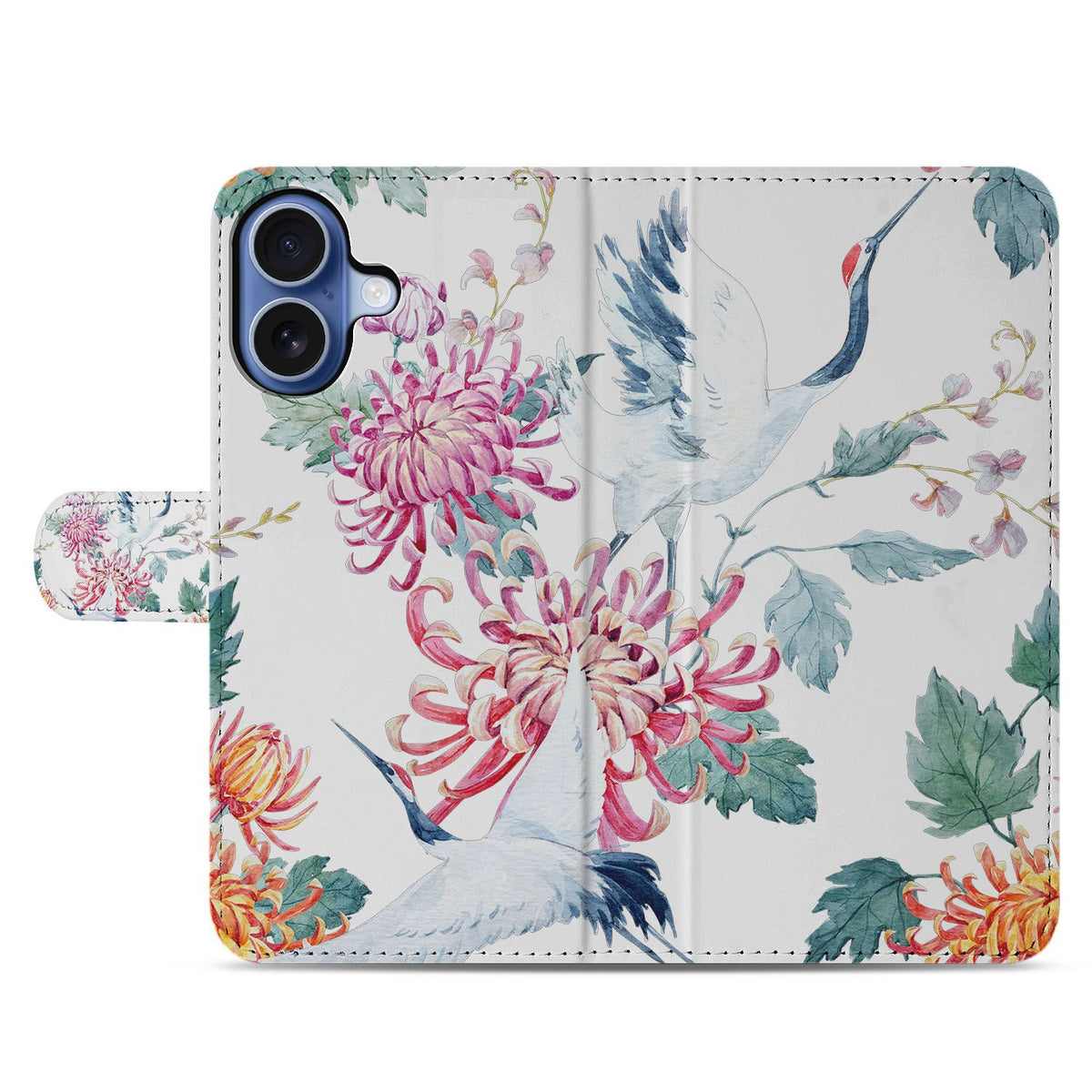 Apple iPhone 17 Bookcase Hoesje Met Pasjes Bird Flowers Print boekcase bloemen ooievaars design