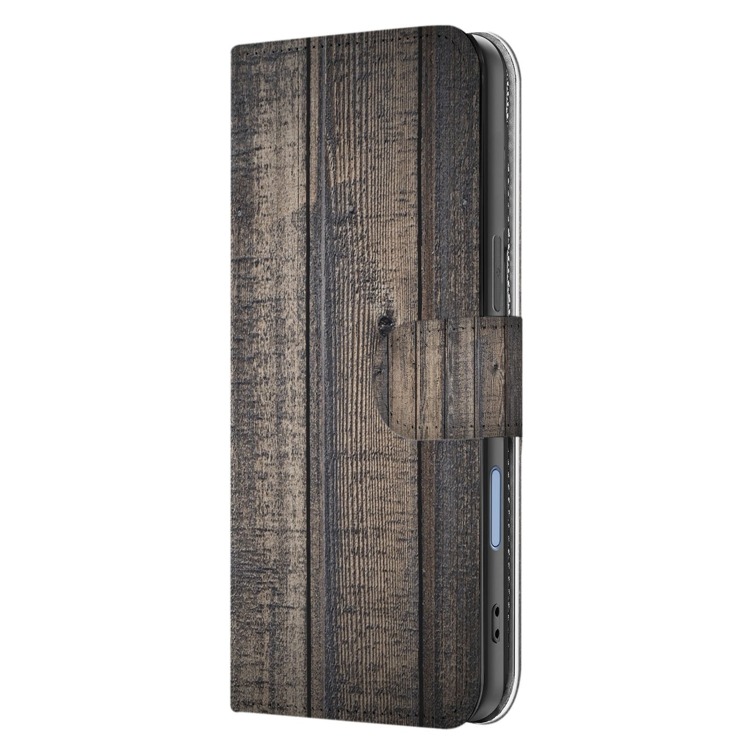 Apple iPhone 17 Bookstyle Hoes Steigerhout Design Met 3 Pasjes bookcase steigerhout aanzicht