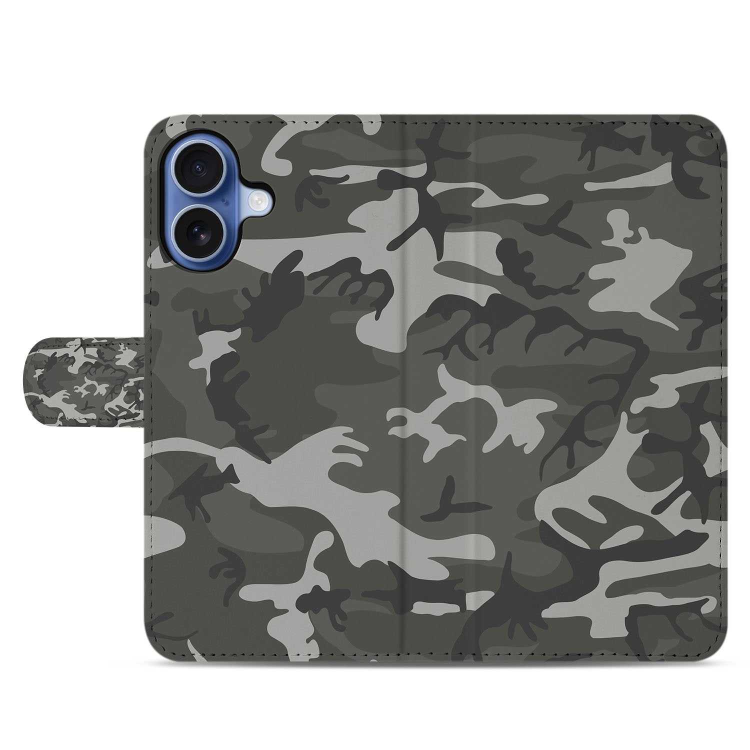 Apple iPhone 17 Portemonnee Hoesje Army Light Camouflage TPU camouflage ontwerp grijs groen
