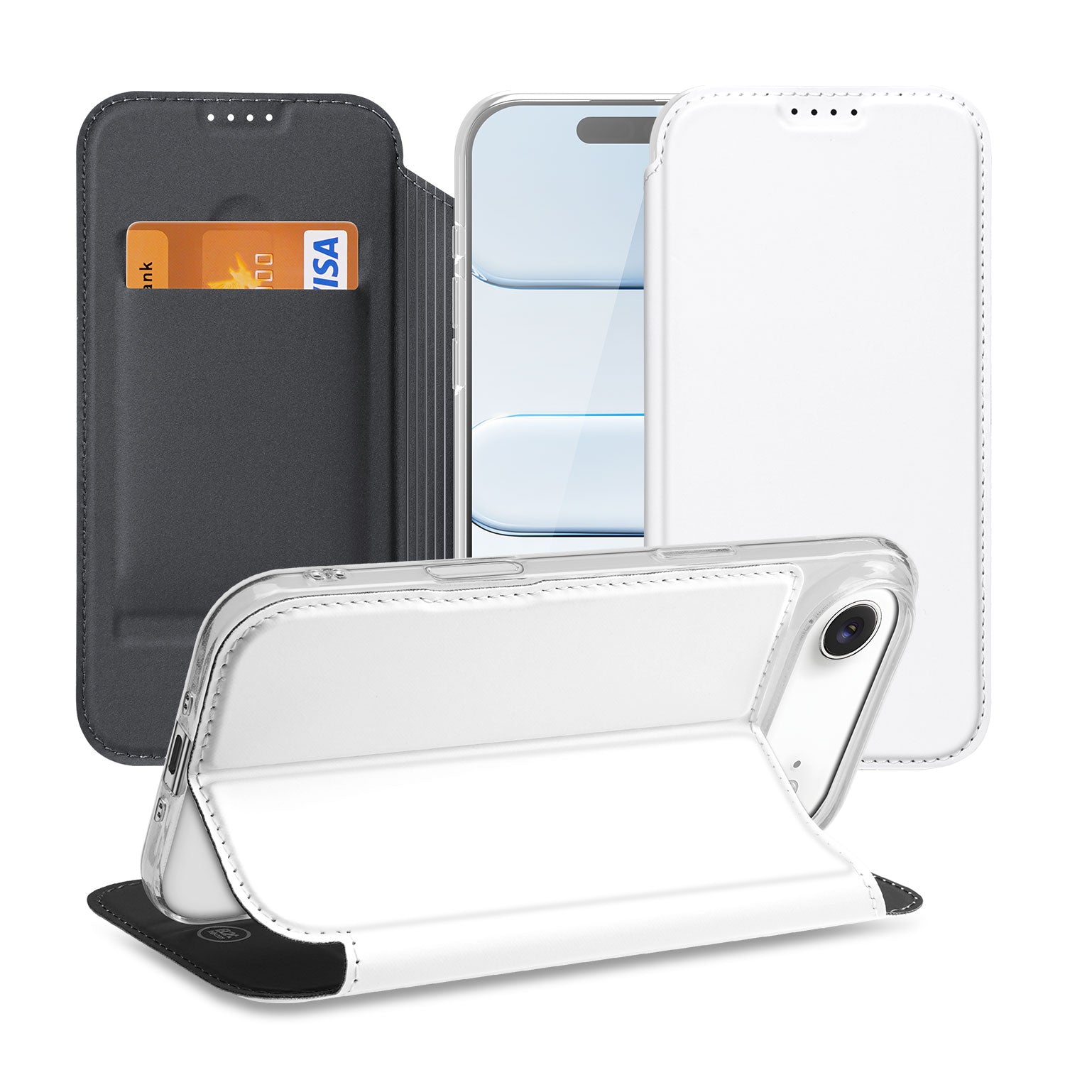 Apple iPhone Air Stand Case Hoesje Wit met Magnetische Sluiting stand case wit achterkant voorkant