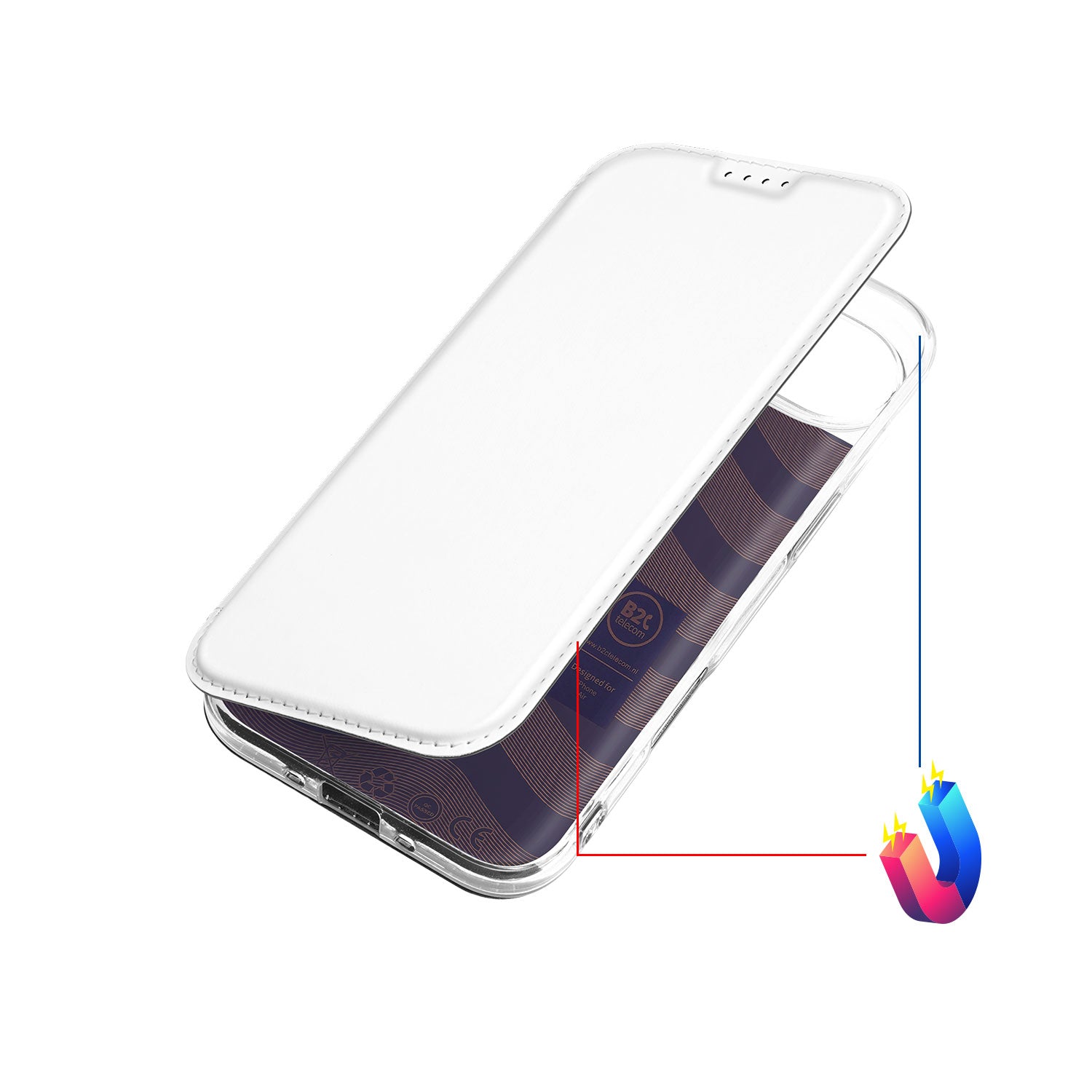 Apple iPhone Air Stand Case Hoesje Wit met Magnetische Sluiting bovenaanzicht