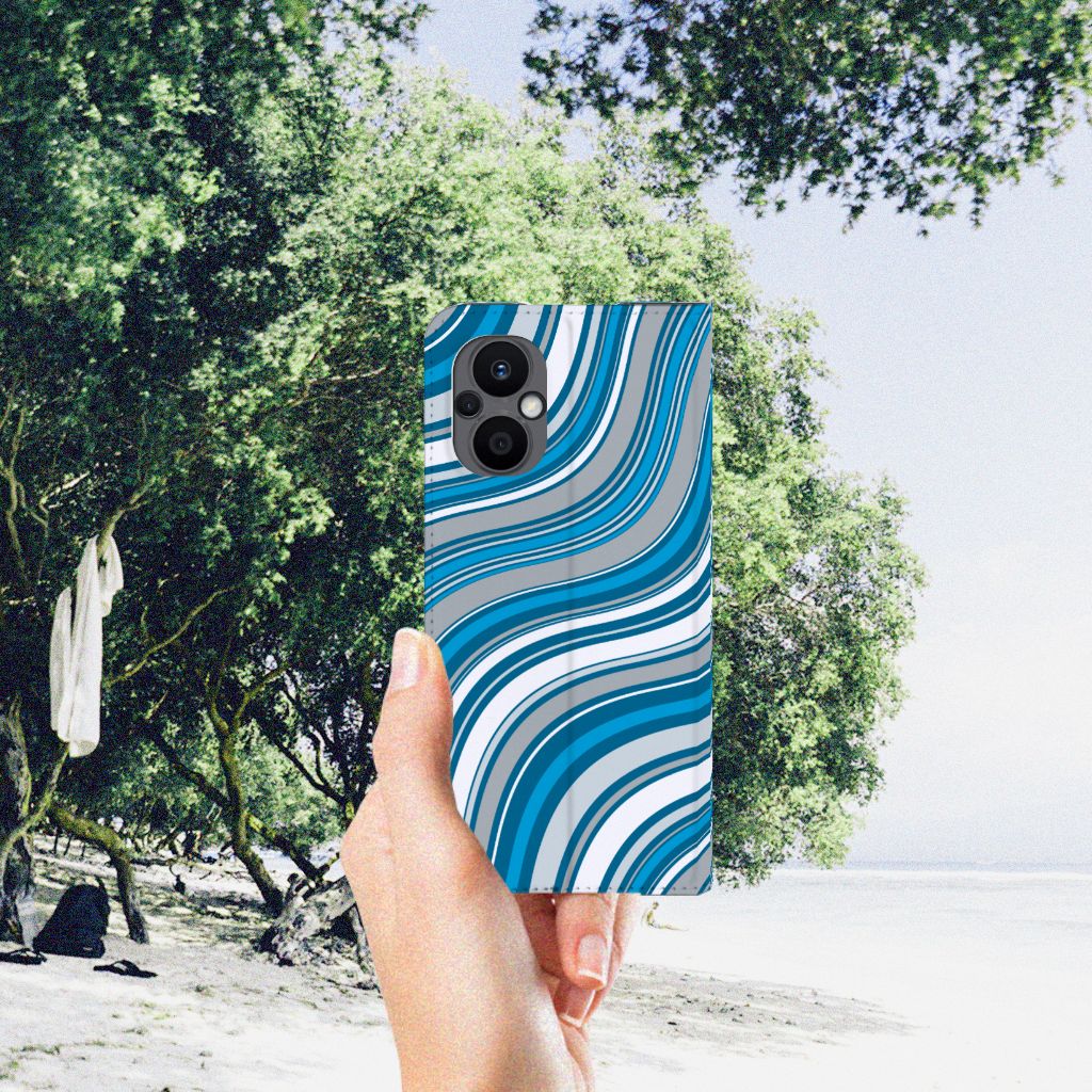 OPPO Reno8 Lite Hoesje met Magneet Waves Blue smartphonehoesje blauw design Waves Blue aanzicht