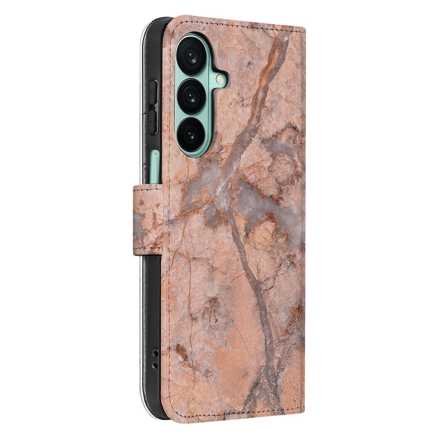 Samsung Galaxy A27 bookcase Marmer Oranje, detail van het stiksel