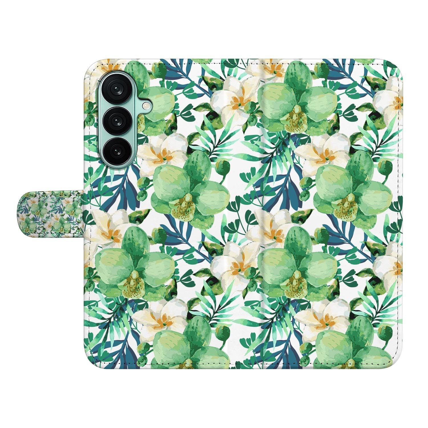 Samsung Galaxy A27 bookcase Orchidee Groen, open met pasjesvakken