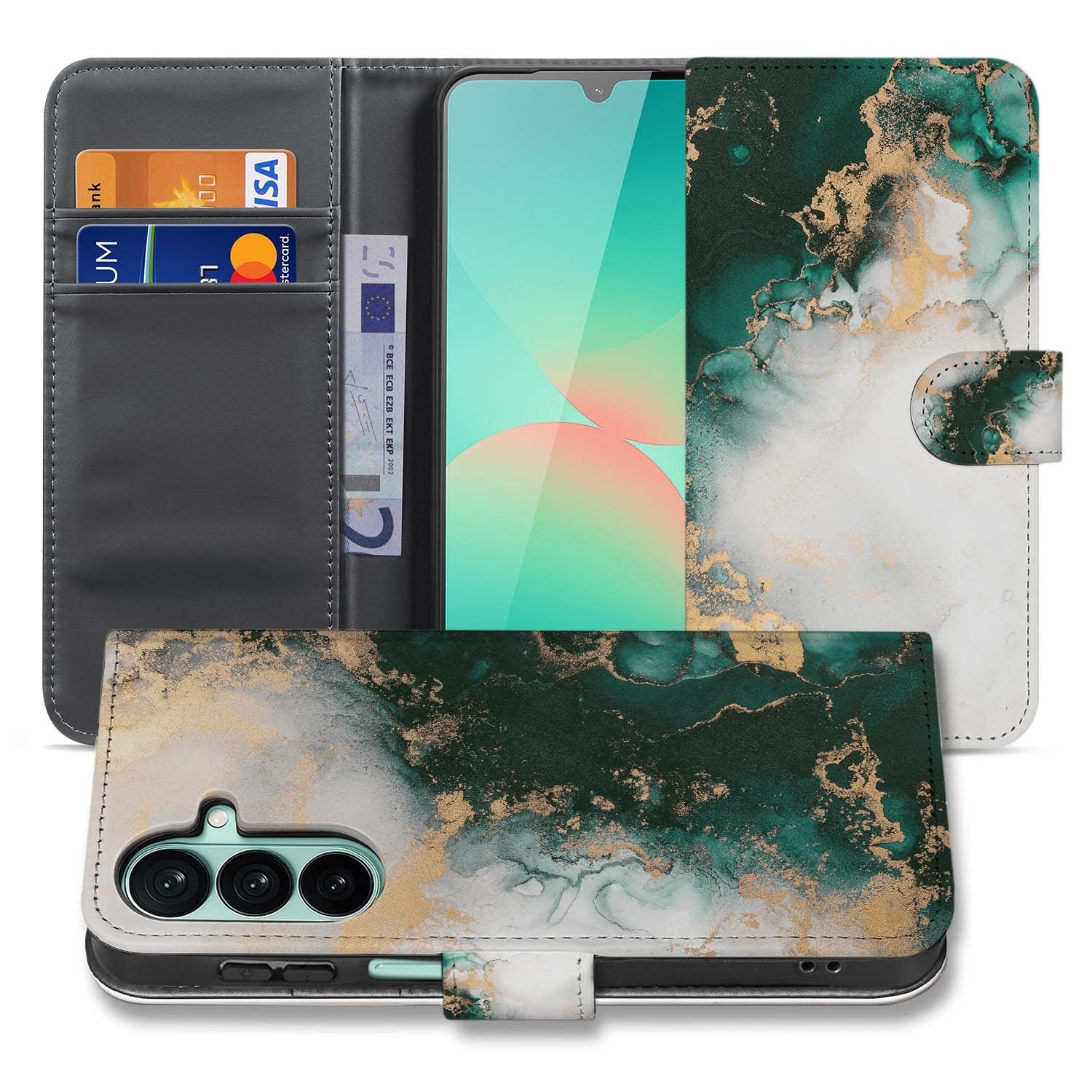 Samsung Galaxy A27 bookcase Marmer Groen, voorkant met gesloten klep