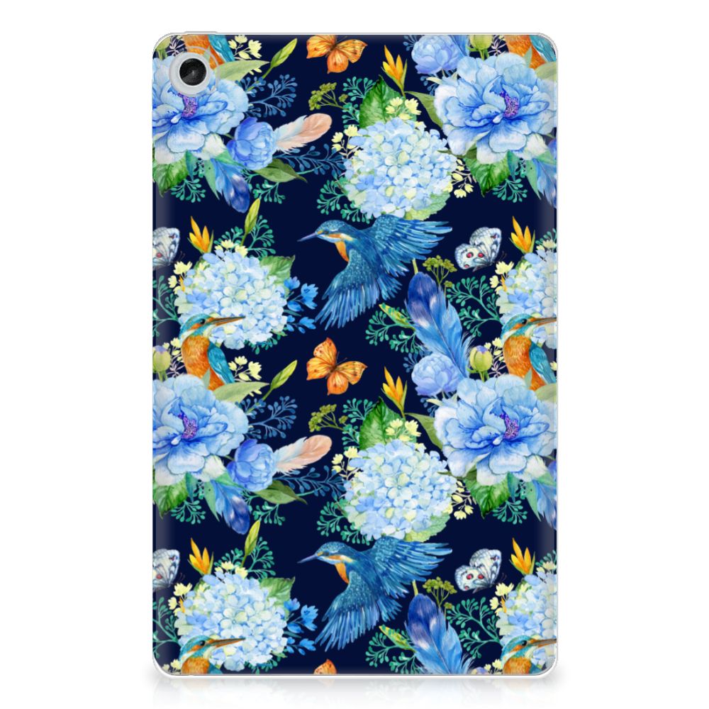 Lenovo Tab M10 Plus (3e generatie) Back Case IJsvogel bloemen design aanzicht