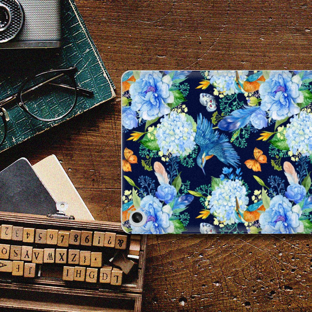 Lenovo Tab M10 Plus (3e generatie) Back Case IJsvogel bloemen design bovenaanzicht